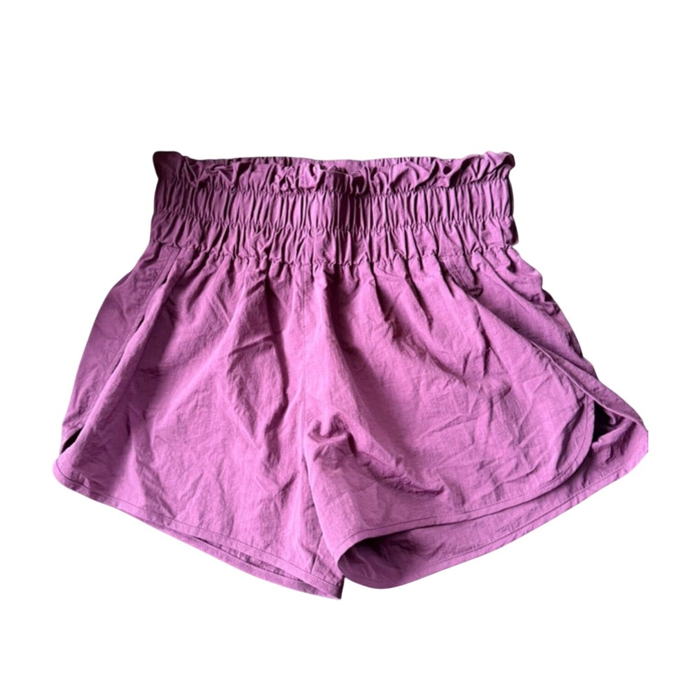 Zenana Womens Smocked High Waist Athletic Shorts Purple Size Large Running Gym - Picture 1 of 4